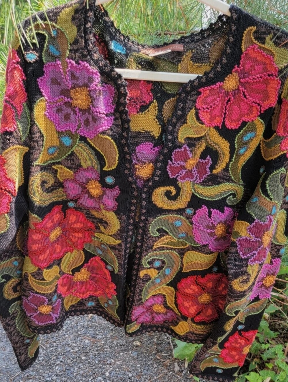 Peruvian Connection art knit handmade pima cotton cardigan XL floral Peru - Picture 16 of 16